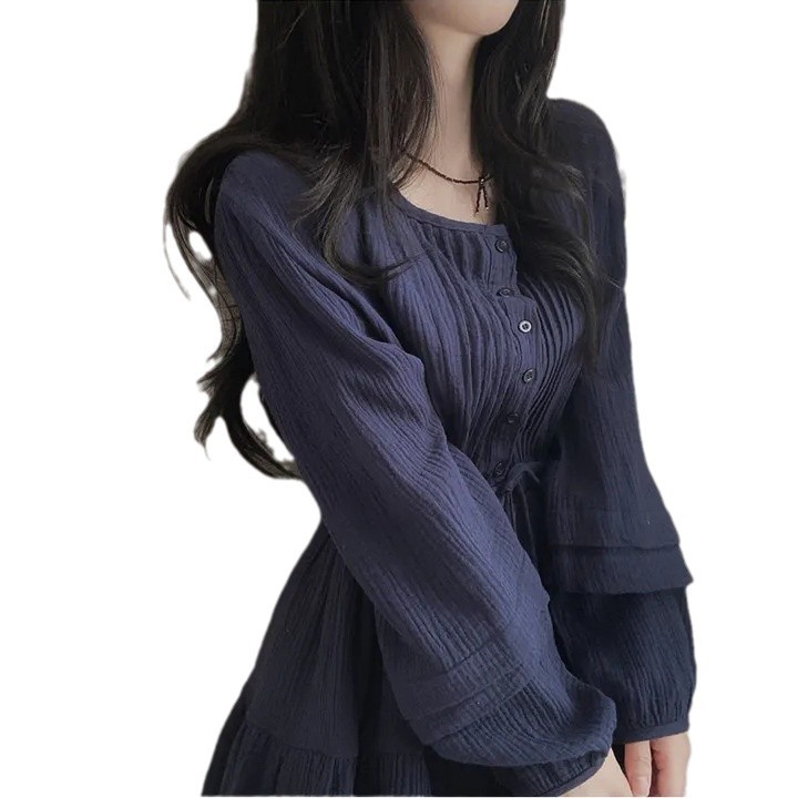 Pleated Design Small Lace-up Waist-controlled Slimming Dress