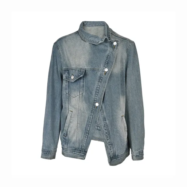 Women's Loose Korean style Irregular Wash Denim Coat Blue - Shop at LoveMi