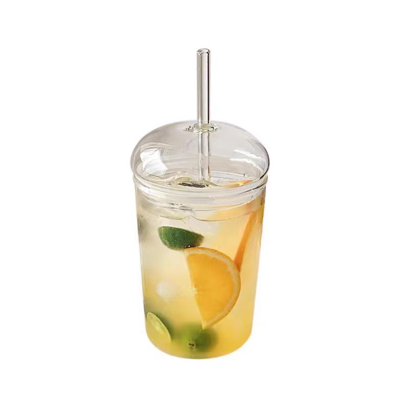 JuiceIce Drink Cup, Milk Tea Cup, High Borosilicate Glass Cup, Household Coffee Cup, Stylish Drinking Cup With Lid And Straw