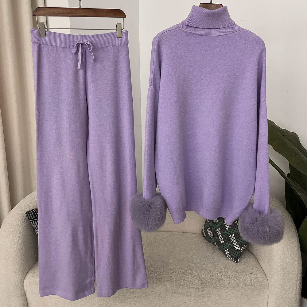 All-matching High Neck Loose Sweater Women's Autumn And Winter Knit Two-piece Suit