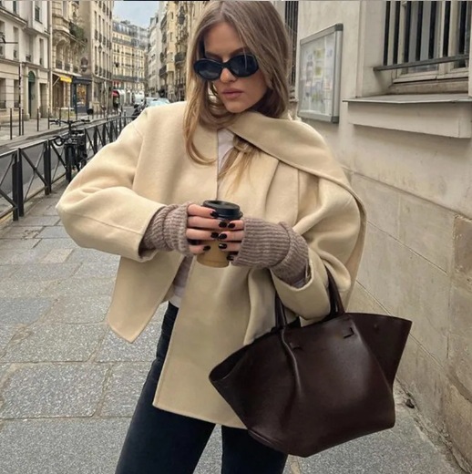 European And American Pure White Short Cardigan Woolen Coat