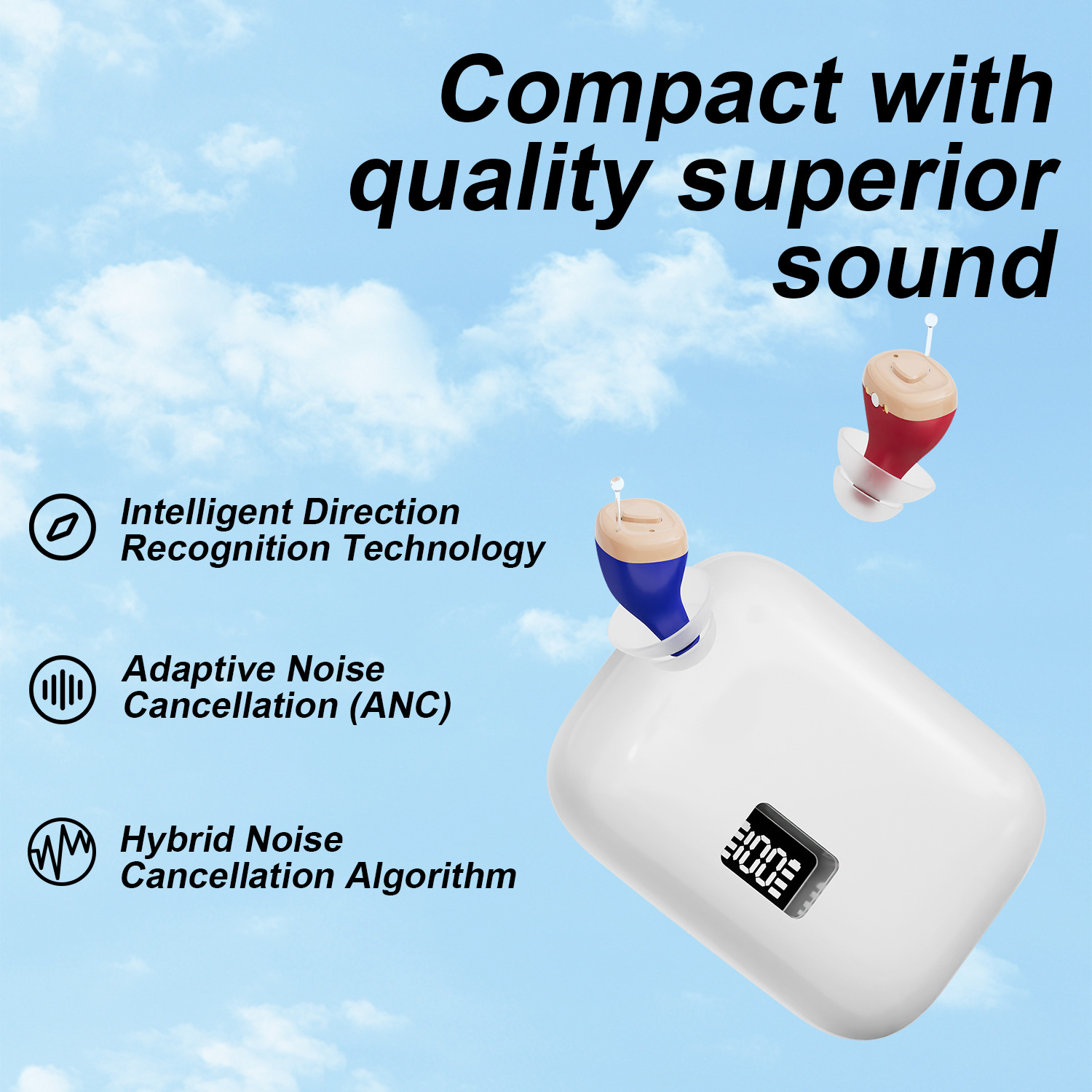 Gumi Hearing Aid For Seniors 8-Channel Digital Model With Noise Reduction And Rechargeable Battery
