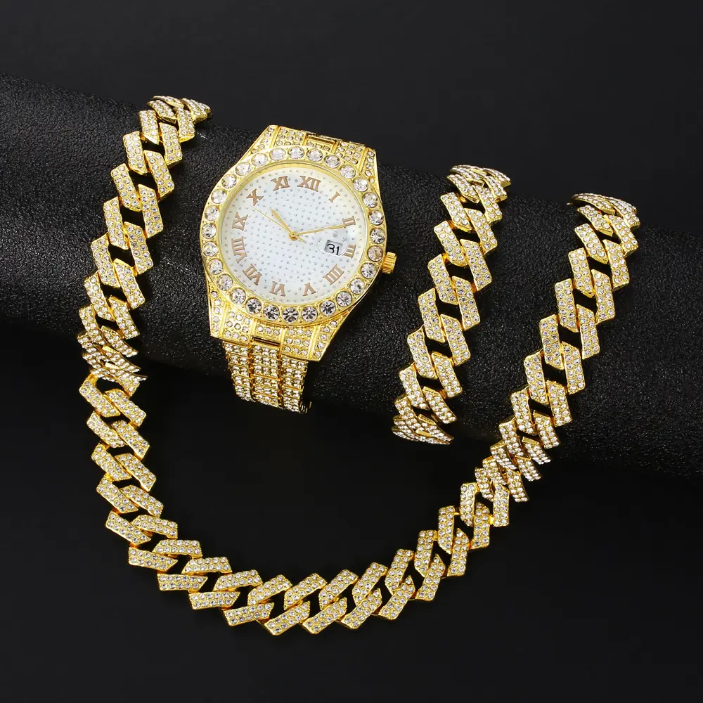 Hip-hop Watch Bracelet And Necklace Set