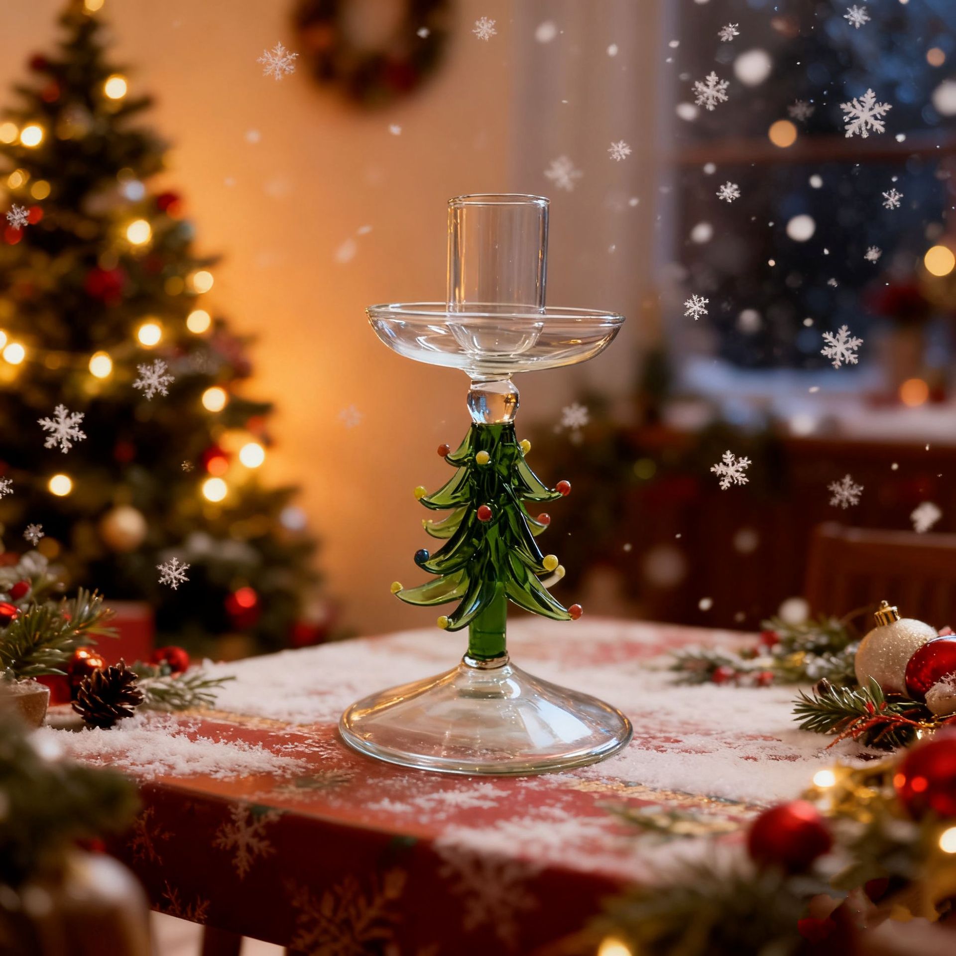 Christmas glass 3d christmas tree candle holder cup
