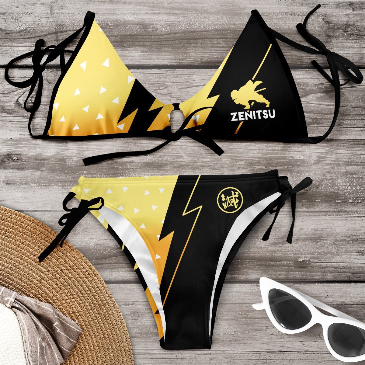 Half Yellow And Black Swimsuit