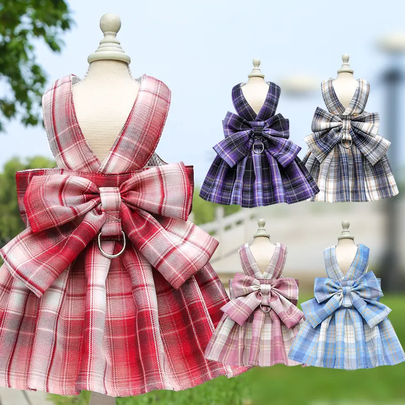 Pet Plaid Skirt Chest Strap Hand Holding