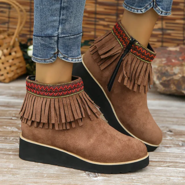 Fashion Thick Bottom Small Wedge Bootie Brown - Shop at LoveMi