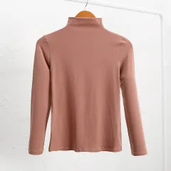 Fleece-lined T-shirt Versatile Style Stylish Base Top For Any Look - Pink - View 1
