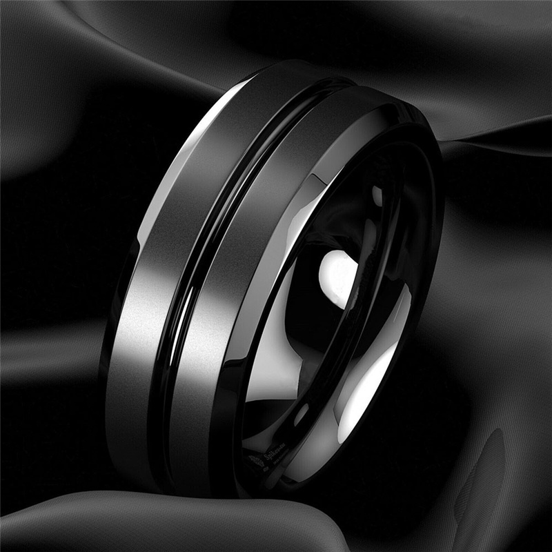 Title 2, Bague homme 8mm en acier inoxydable noir mat ra...