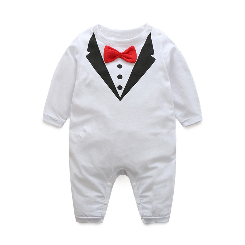 Boys Gentleman Bow Long Sleeve Romper Bodysuit