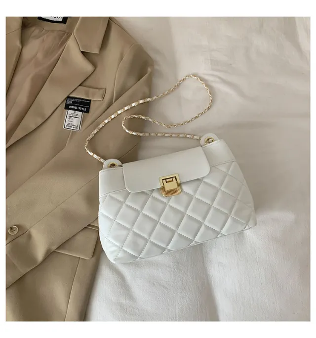 Diamond Chain Crossbody Bag Shoulder Commuter White - Shop at LoveMi