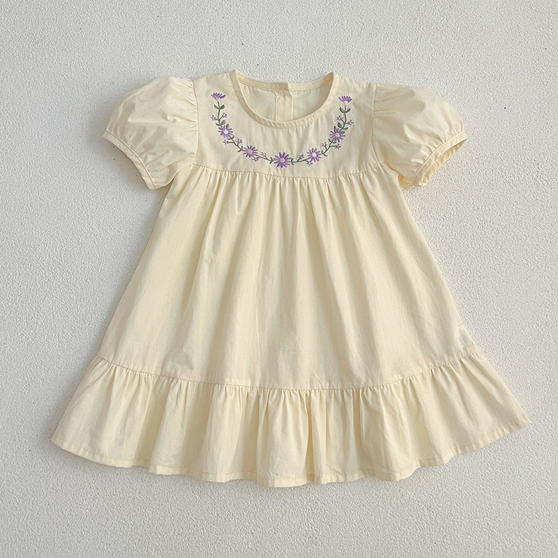 Little Girls Embroidered Flower Short-Sleeve Dress