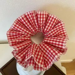 Beautiful Special-interest Design Four-layer Plaid Lace Hair Ring Handmade Girl Ins - Red Plaid - View 1