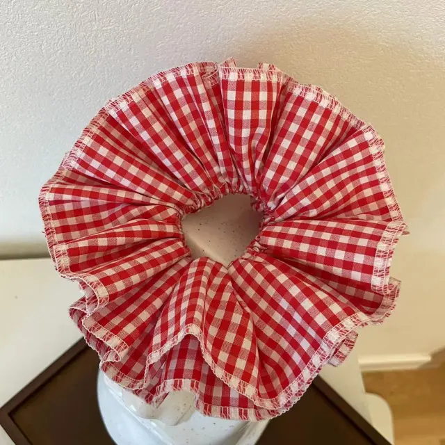 Beautiful Special interest Design Four layer Plaid Lace Hair Ring Handmade Girl Ins Red Plaid - Shop at LoveMi