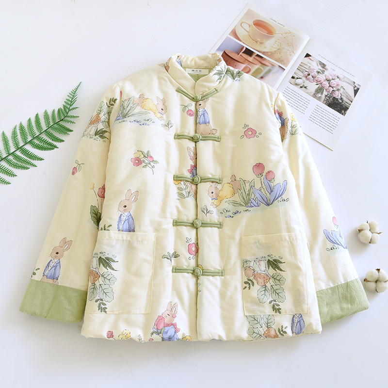 Womens Thickened Warm Coat With Chinese-Style Knot Buttons