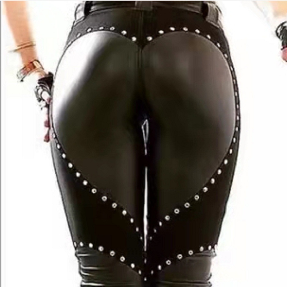 Title 5, New Womens Riveted PU Leather Pants Solid Casu...