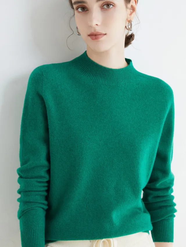 Seamless Half High Neck Loose Fitting Pullover With Bottom Sweater Green - Shop at LoveMi