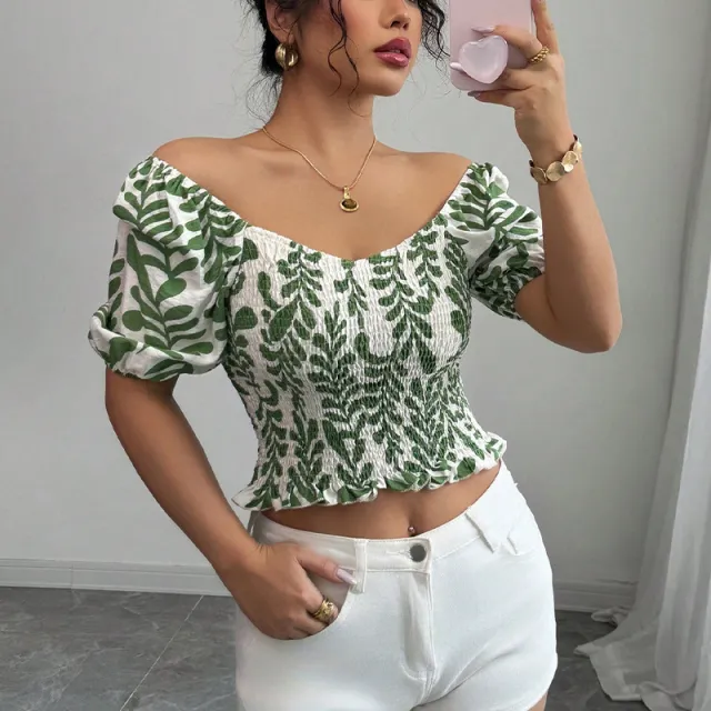 Women's Short Shirt Smocking Slim Top Color S - Shop at LoveMi