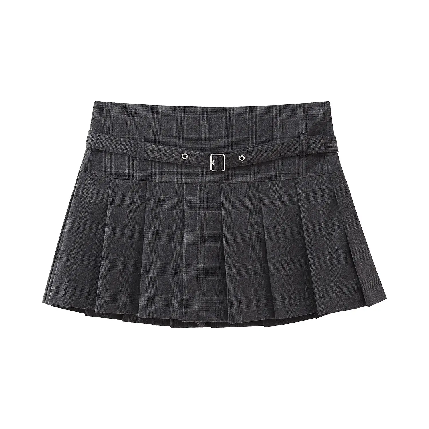 Low Waist Mini Plaid Casual Wide Pleated Culottes Skirt