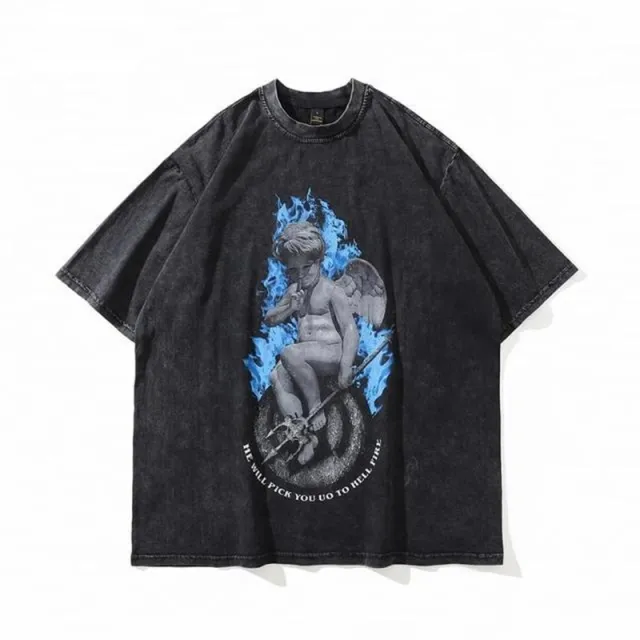 Retro Washed Distressed Loose Casual Heavy Cotton Short Sleeve 0823 Models Xxl - Shop at LoveMi