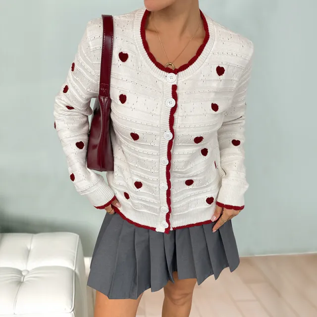 European And American Contrast Color Elegant Senior Cardigan Knitted Coat Women White - Shop at LoveMi