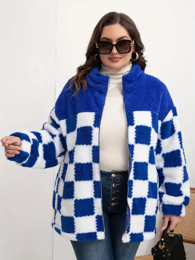 Warm Leisure Plaid Zipper Coat For Women Blue - Shop at LoveMi