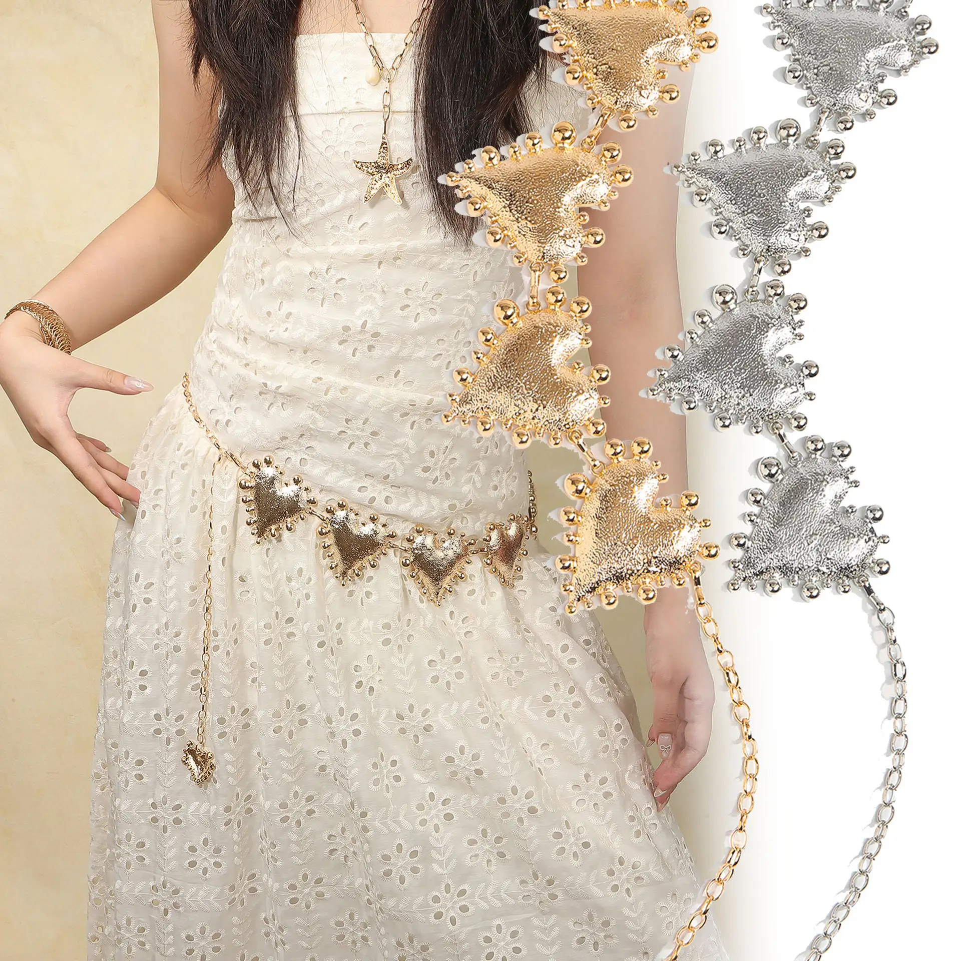 Metal Heart-shaped Retro Waist Chain Dress