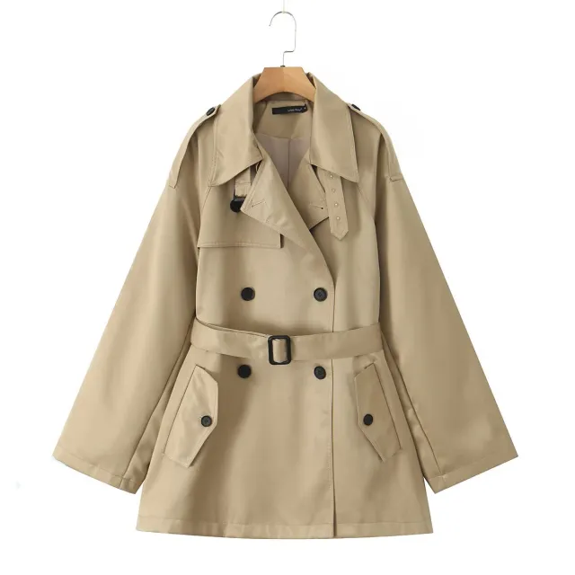 Autumn Elegant Double breasted Mid length Trench Coat Khaki - Shop at LoveMi