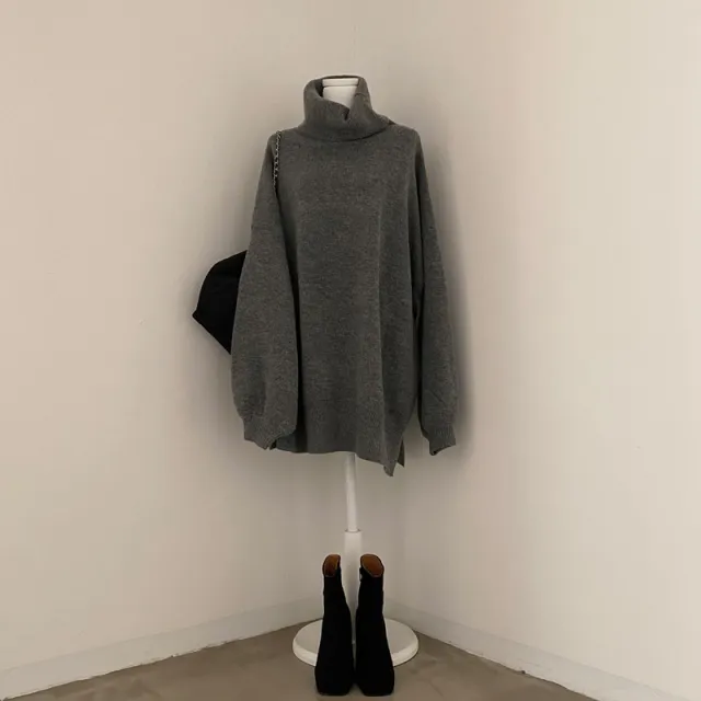 High Collar Warm Sweater Mid length Versatile Knitted Top Women Gray - Shop at LoveMi