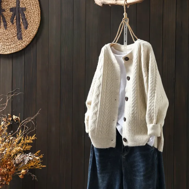 Twist Women's Sweater Knitted Cardigan Jacket Beige - Shop at LoveMi