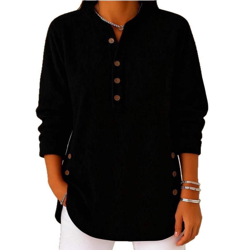 V-neck Buttons Sweater Fashion Casual Solid Color Long-sleeved Tops Women's Blouse T-shirt Clothing - Image 12
