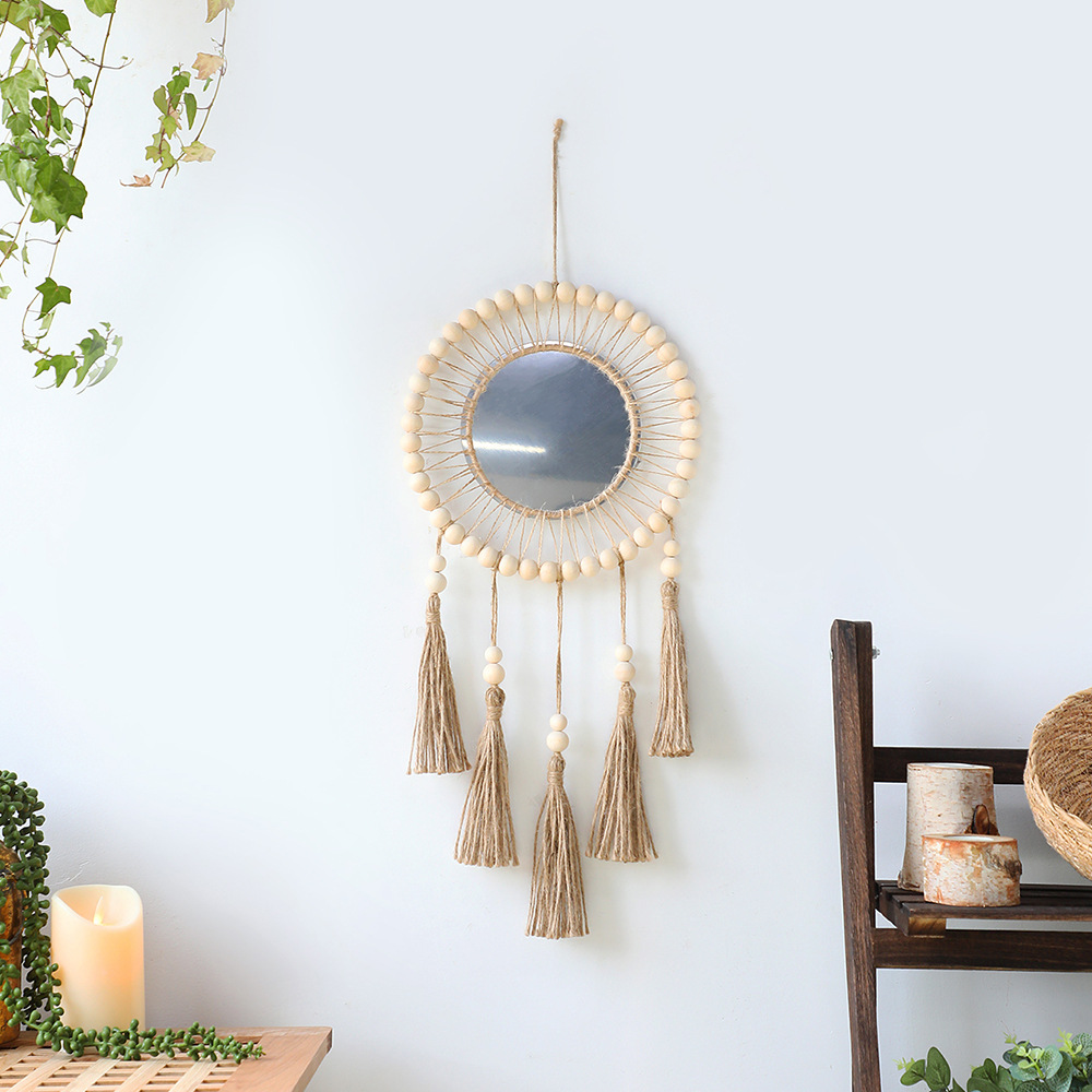 Round Wall Mirror, Hand-Woven