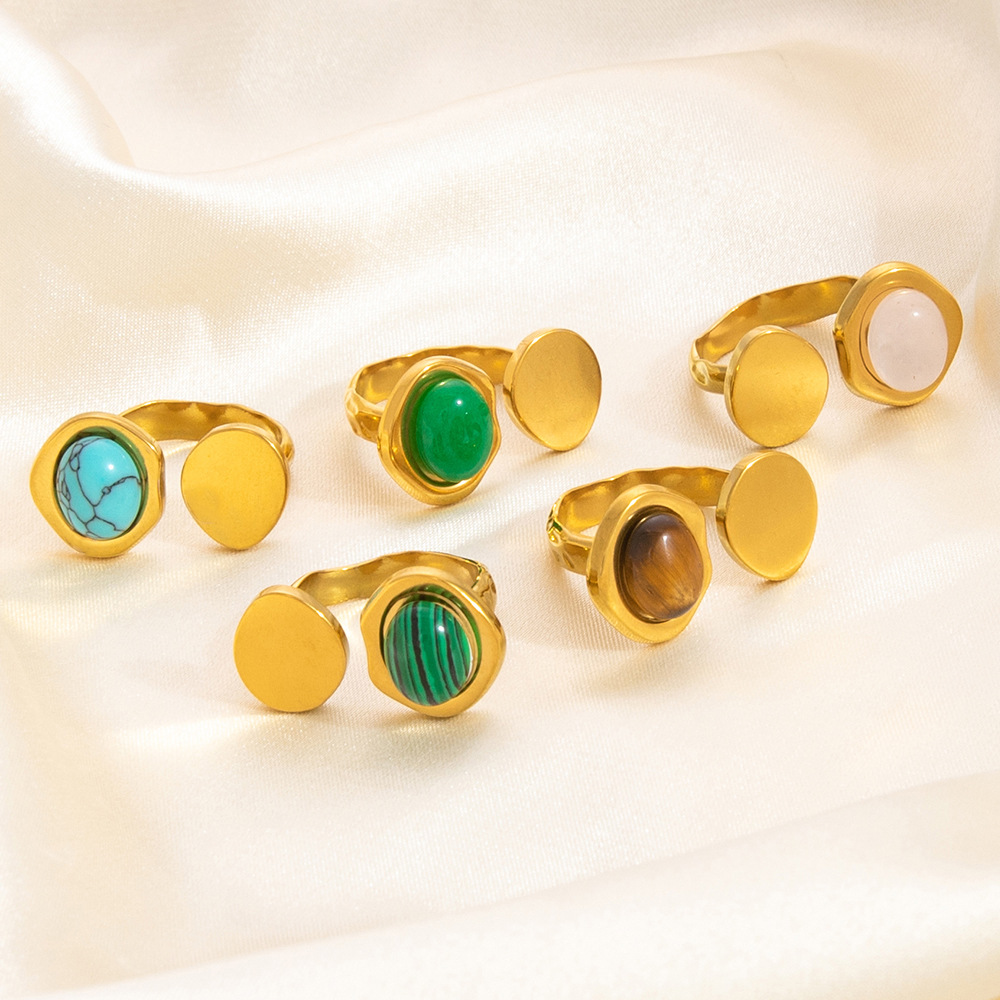 Stainless Steel Gemstone Ring Advanced 18K Gold Plating