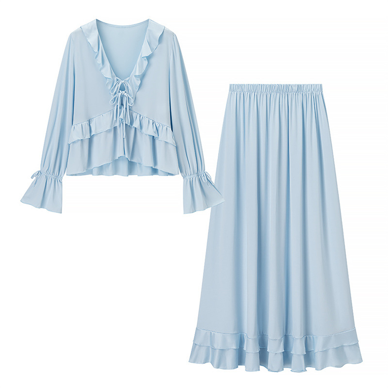 Laminated Decoration Ruffled French Style Dress Suit