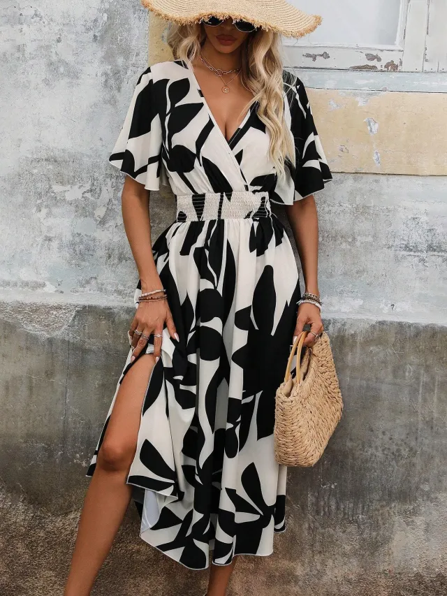Summer New Elegant Women Crossneck Dress Apricot - Shop at LoveMi