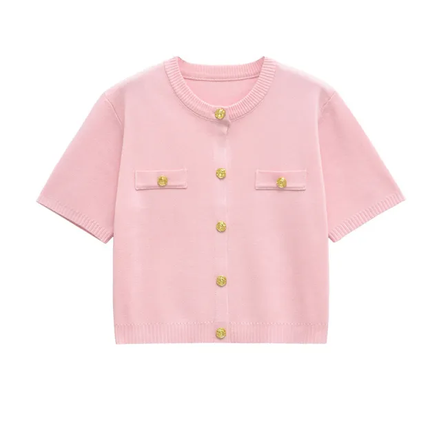 Short sleeved Knitted Top Mini Skirt Suit Pink Top - Shop at LoveMi