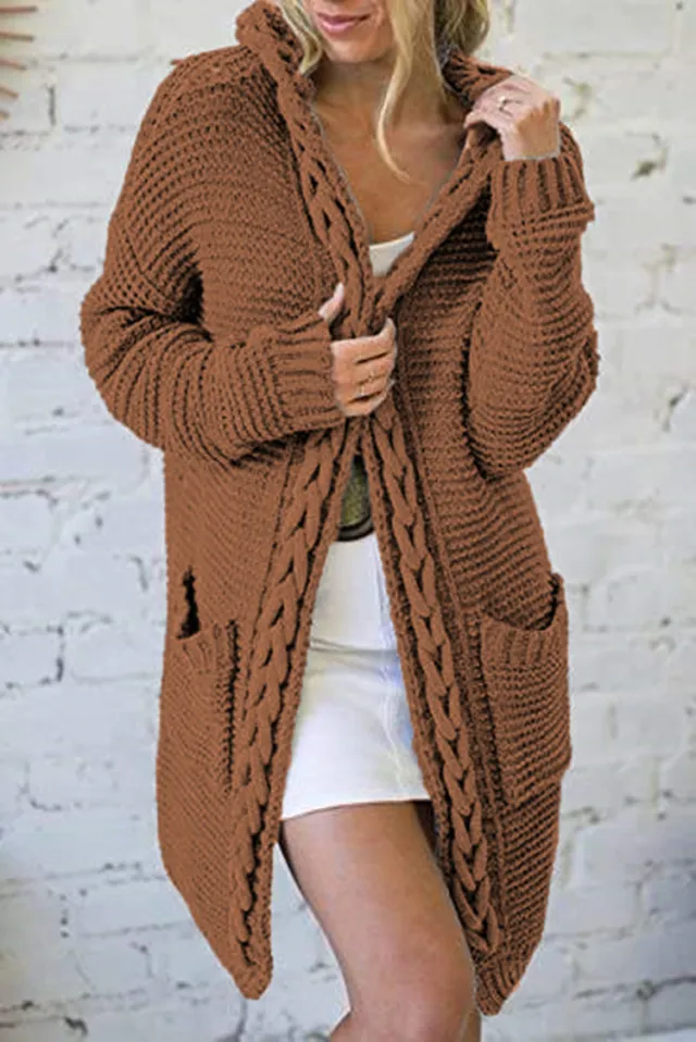 Women's Contrast Color Twist Pocket Cardigan Knitted Sweater Coat Caramel - Shop at LoveMi
