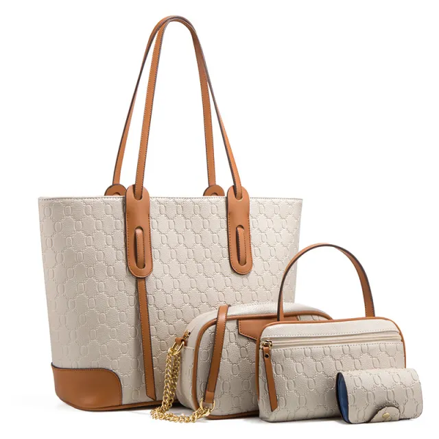 Fashion Big Tote Shoulder Crossbody Large Capacity Four piece Set Bag White - Shop at LoveMi