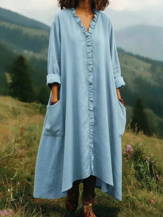 Stylish Relaxed fit Cotton Midi Dress Blue - Shop at LoveMi