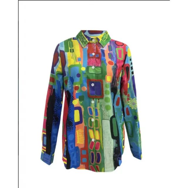 Fashion Casual Shirt Digital Printing Lapel Long Sleeve Shirt Color6 - Shop at LoveMi