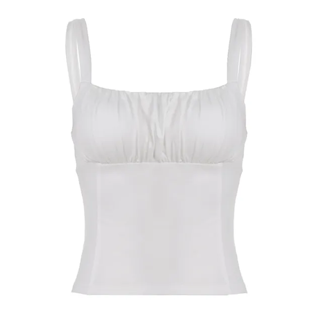 Women's Cropped Tank Top With Straps Solid color Top White - Shop at LoveMi