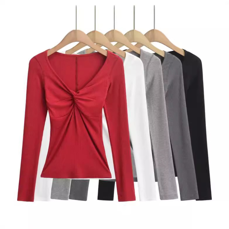 Women's French Hot Girl Style Sexy V-neck Cross Twist T-shirt