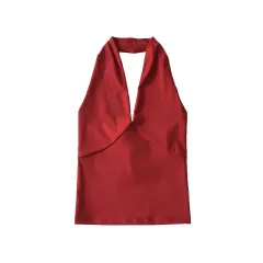 American-style Deep V-neck Halter Vest Women's Outer Wear Design Slim-fit Short High Waist Top - Red - View 1
