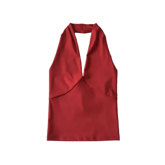 American style Deep V neck Halter Vest Women's Outer Wear Design Slim fit Short High Waist Top Red - Shop at LoveMi
