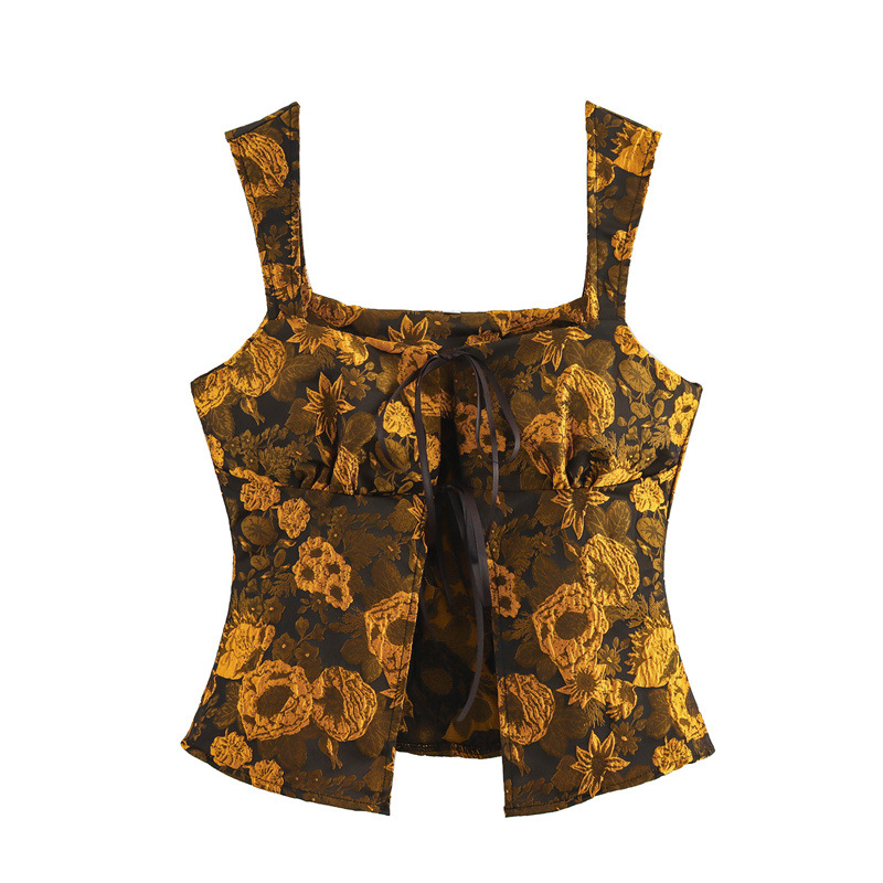 European And American Sweet Girly Style Jacquard Small Top Balloon-type Ultra-short Sling