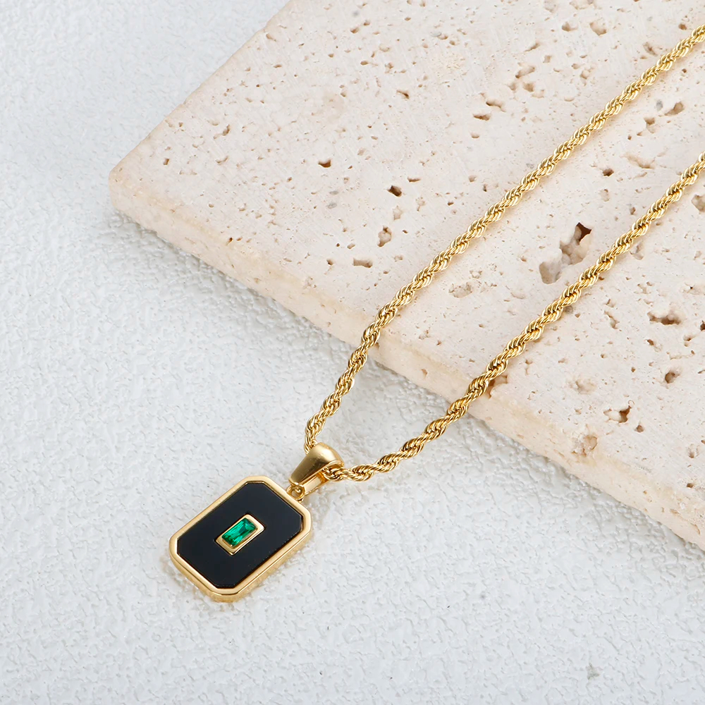 Square Rose Pendant Necklace Fashion Stainless Steel