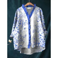 Women's Loose Print Crew Neck Casual Plus Size Shirt - Melcs/26 - View 1