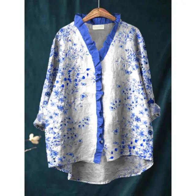 Women's Loose Print Crew Neck Casual Plus Size Shirt Melcs/26 - Shop at LoveMi