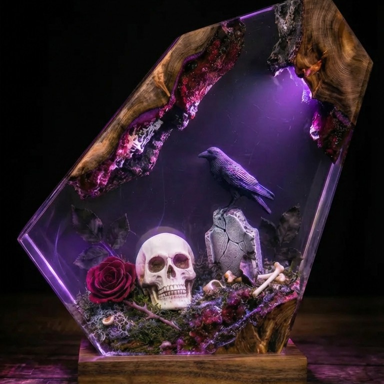 Halloween Resin Skull Raven Rose Glow-in-the-Dark Craft