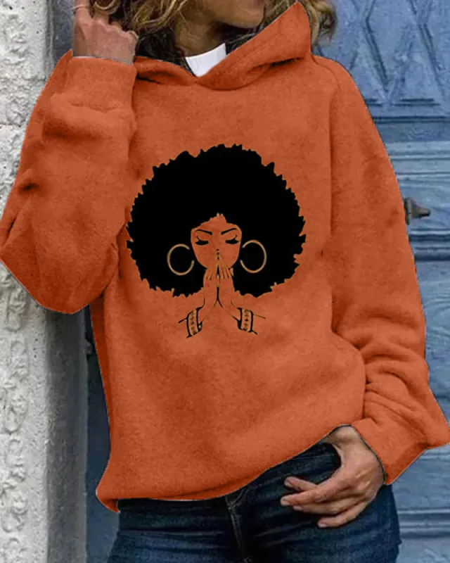 Printed Hooded Rope Sweater For Girls Autumn And Winter J Type 5Xl - Shop at LoveMi